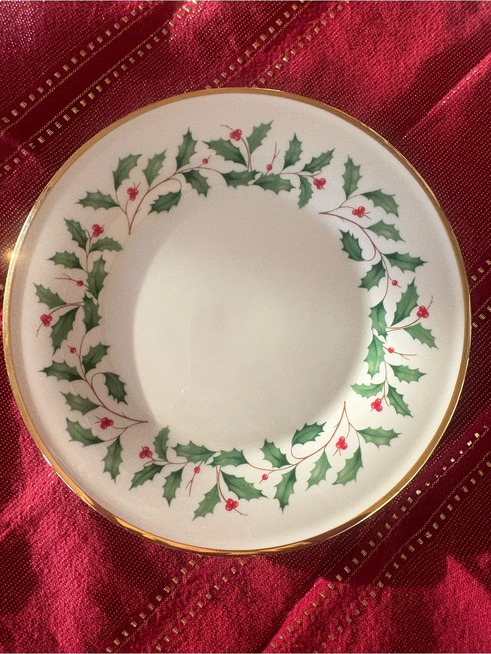 Lenox Holly Wreath China Salad Plate - White, Green, Red, Gold